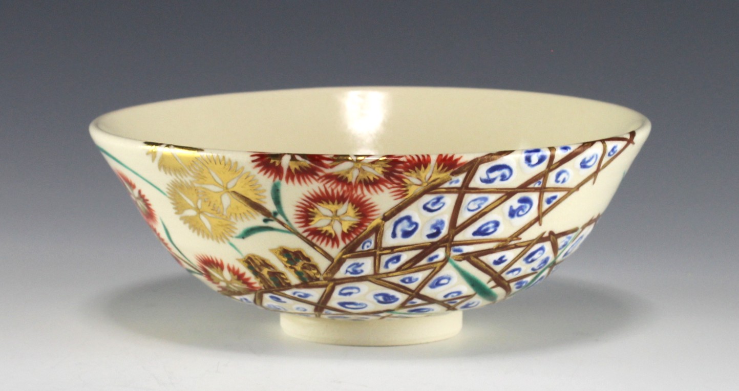 仁清写奈でしこ平茶碗