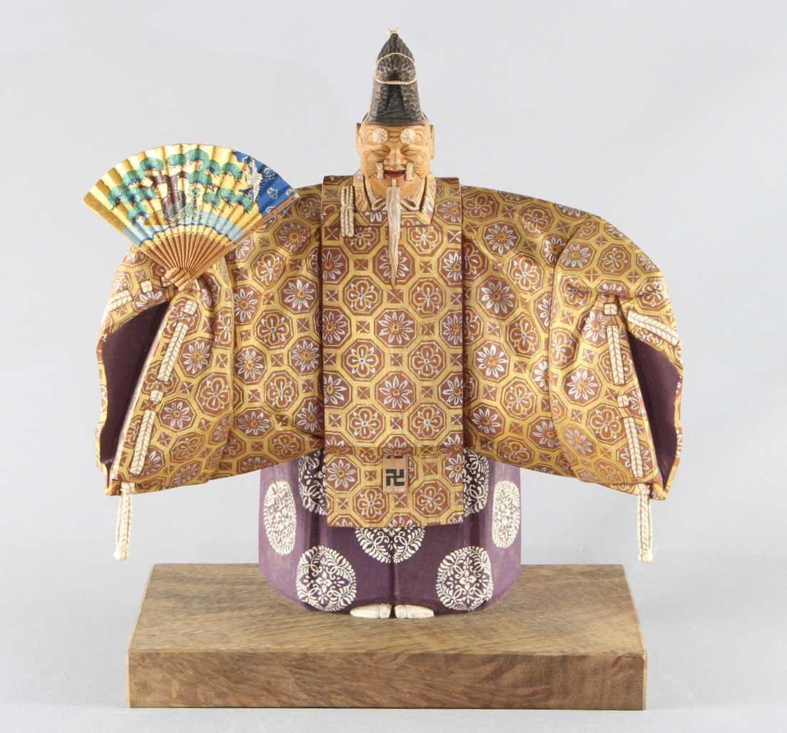 売却済】市川銕琅 木彫金銀彩色翁置物 ichikawa, tetsuro wood carving