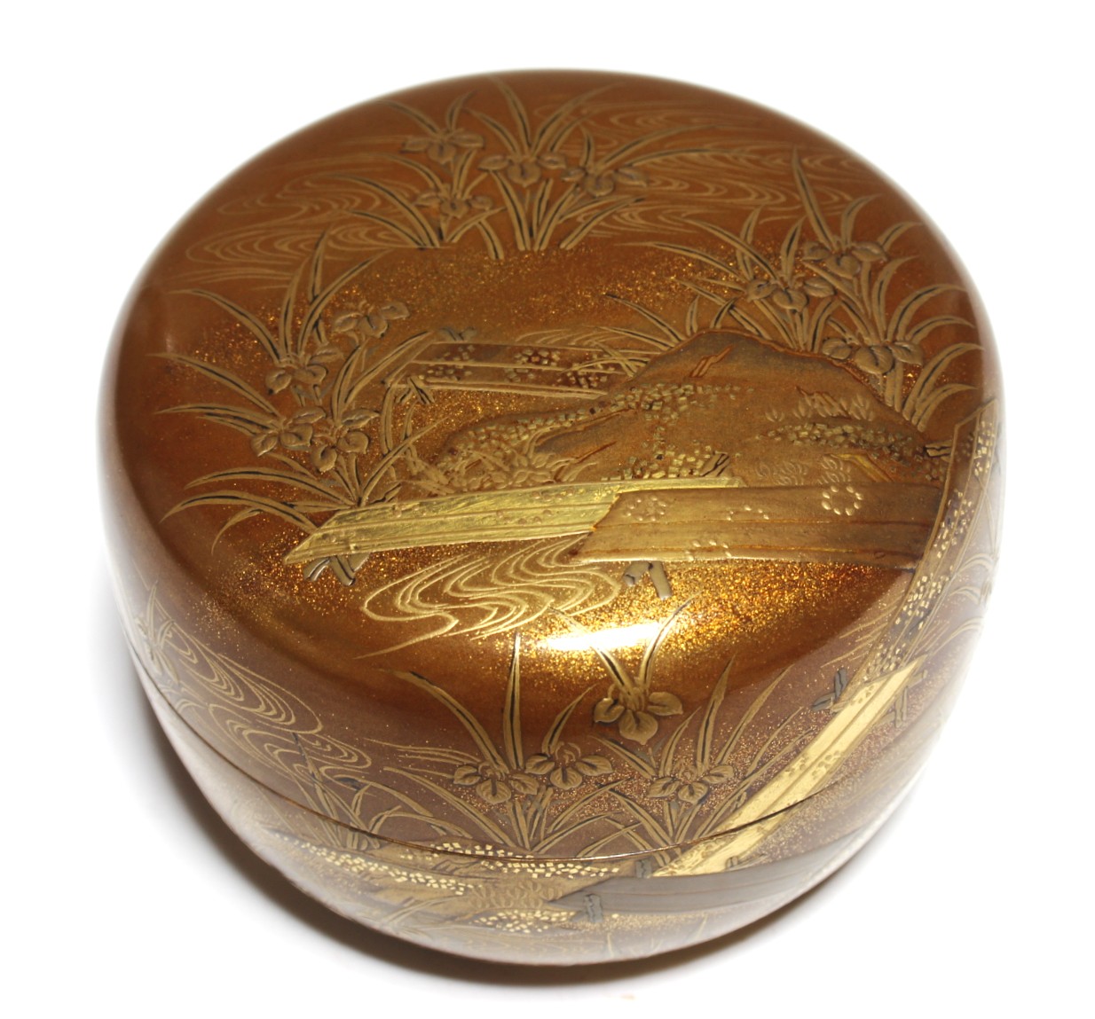 輝弥 八ツ橋蒔絵平棗 鵬雲斎御書付 teruya gold lacquer flat