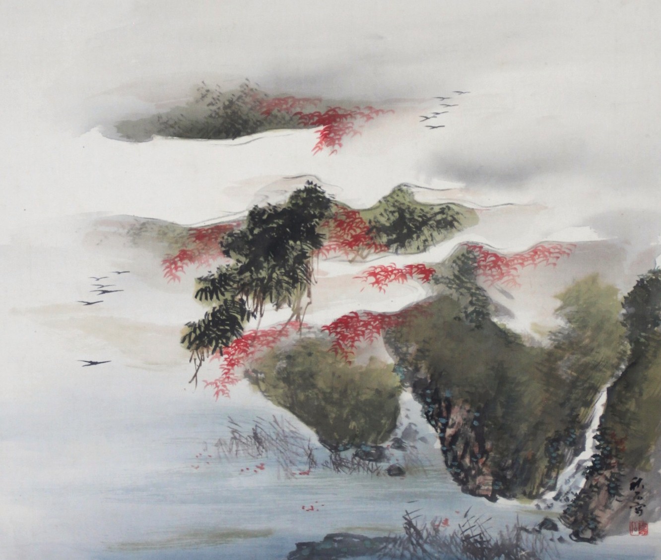 水墨画 山水風景 秋の紅葉てるてる坊主 秋景を描いてみる | 嵐酔水墨画書道教室 東京・渋谷表参道/恵比寿