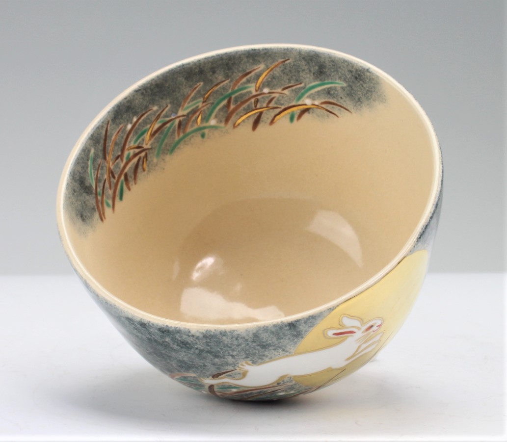 手塚石雲 花蝶窯 月ニ兎ノ絵茶碗 tezuka, sekiun moon and rabbit bowl